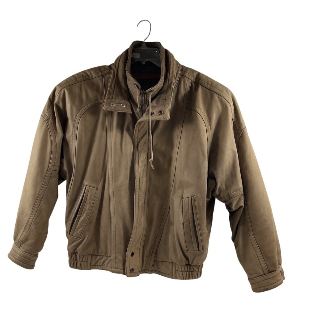 Vintage Midway Leather Bomber Jacket XL Tan Genuine Leather Made In Indonesia